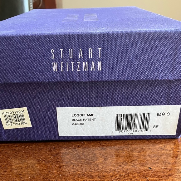 Stuart Weitzman Logoflame Black Patent Peep-toe Heels Sz 9M - Picture 4 of 8